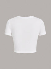 Casual Simple Pattern Round Neck Short Sleeve Cropped Women Tight T-Shirt